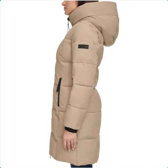 Calvin Klein Women XXL Heavyweight Oxford Puffer Jacket 2-Way Zip Hooded Tan NWT - Picture 3 of 5